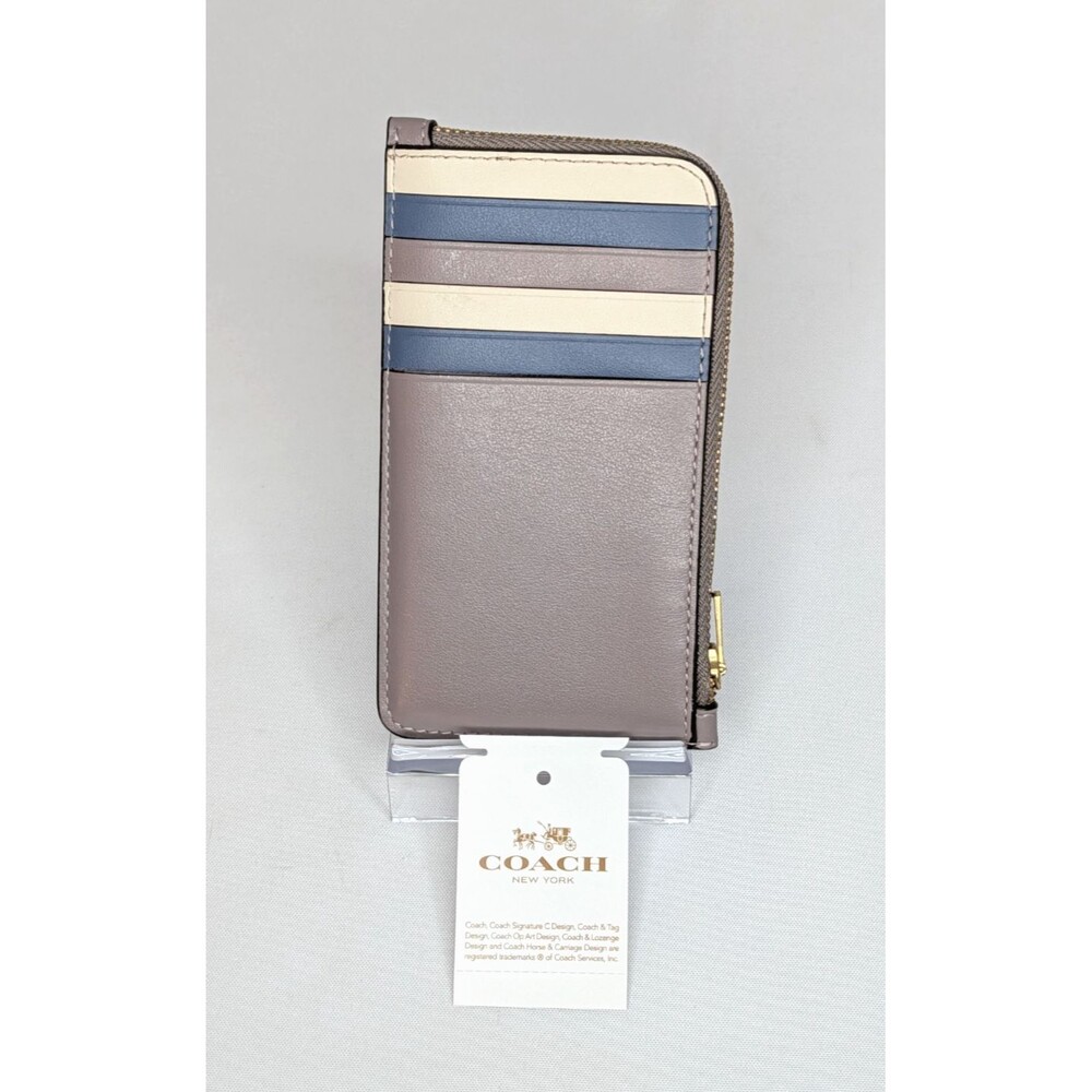 Coach New York Zip Card Case - Ash Blue/Brass Multi Calf Leather, NWT